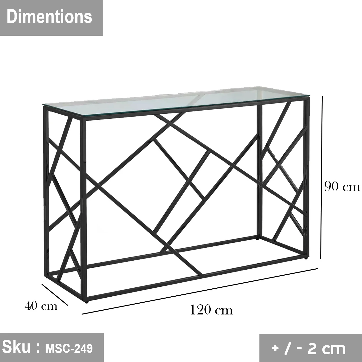 كونسول حديد مع سطح زجاج – تصميم عصري 120 سم – MSC-249 - Image 3