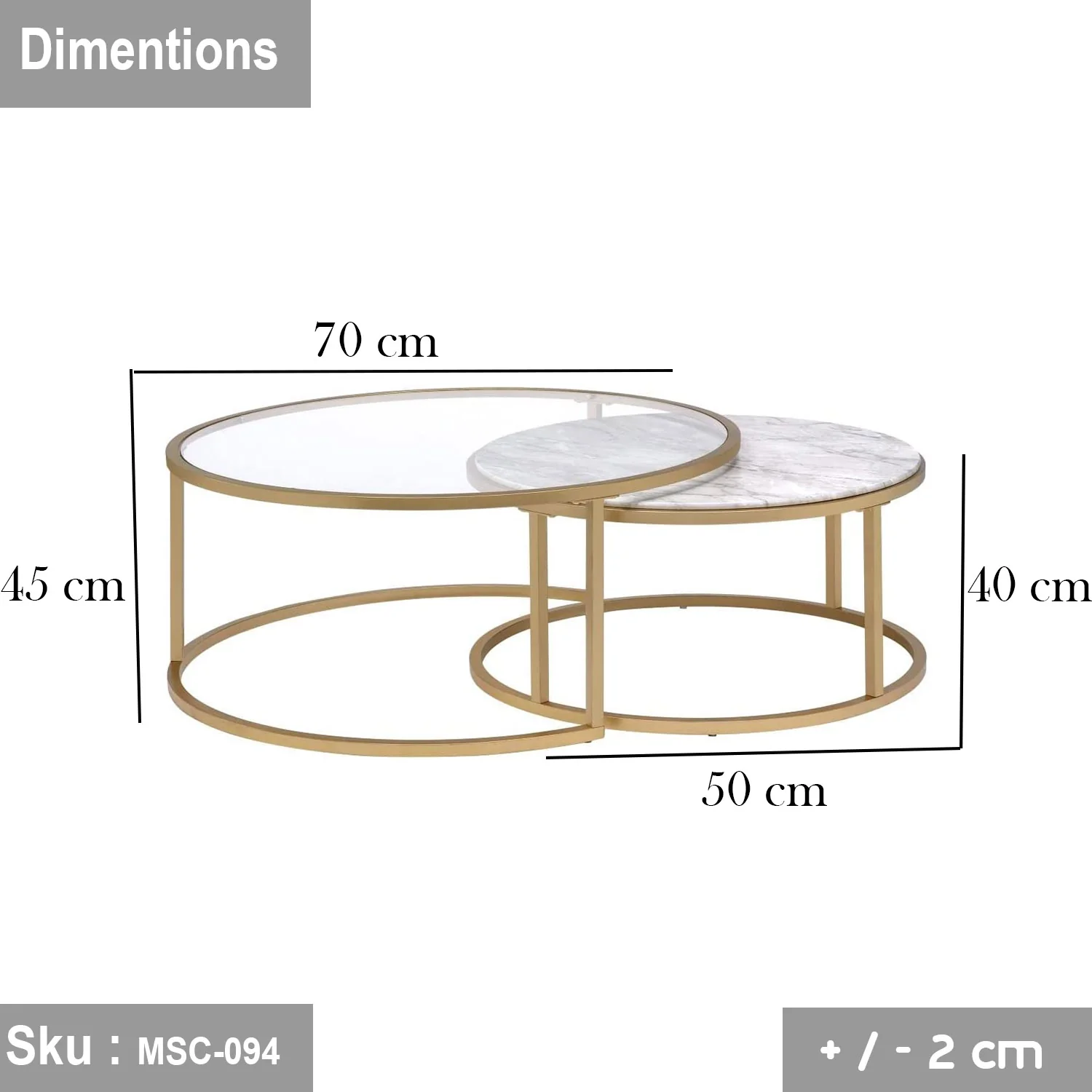 ميلزا ترابيزة قهوة رخام و زجاج - Image 3