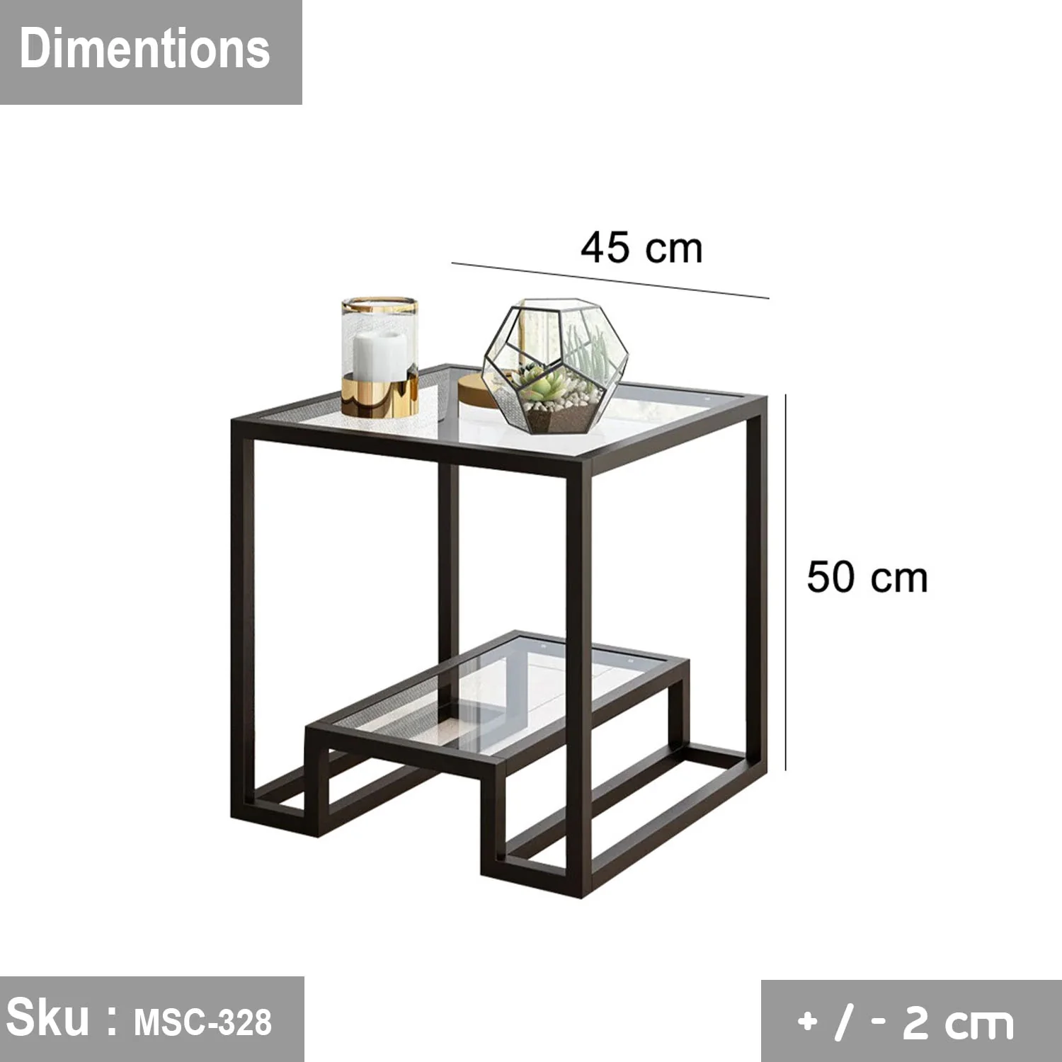 ميتشا ترابيزة جانبية 50 * 45 زجاج - Image 3