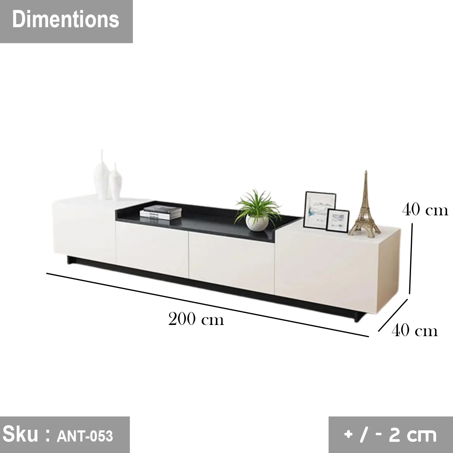 وحدة تليفزيون 200X40 خشب MDF عالي الجودة Ant-053 - Image 3